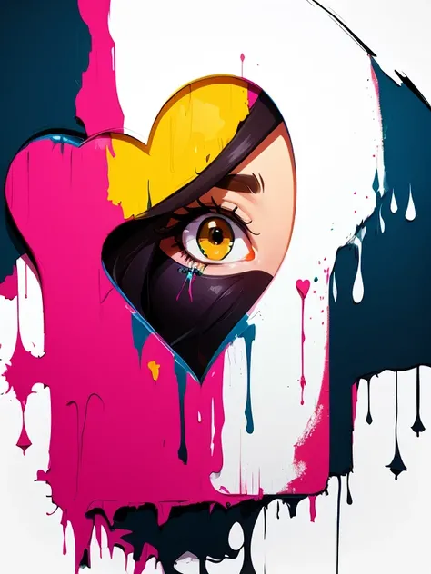 a conceptual drawing, half face half heart, paint dripping, masterpiece, Something