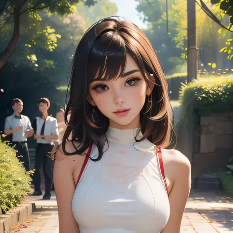 (Extremely detailed 8k wallpaper:2), (photo:2), (soigne Beautiful girl:2), (gives a lecture to friends:2), detailed (Face and eyes), (hyper realistic:1), (highly detailed:1), (epic realistic:1), rim light, (maximum details:1), cozy, (fullbody:1.3), (lookin...