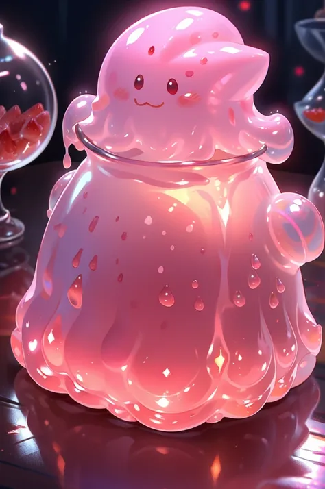 nffsw, in container, bottles, Strawberry Jam Slime, In a small glass jar, Pink slime fluff. Its strawberry slime, A slime that emits a sweet and sour scent like strawberries. This slime is made from strawberry jam, As a handmade toy that does not use food ...