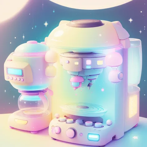 kawaiitech,pastel color, kawaii,  cute colors ,scifi,  
coffee machine , mug ,