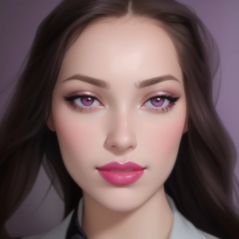 a close up of a woman with long hair wearing a tie, pink lips, inspired by Ksenia Milicevic, portrait sophie mudd, pink lipstick, full - face close - up portrait, sexy face with full makeup, full face close up portrait, soft portrait shot 8 k, wearing prof...