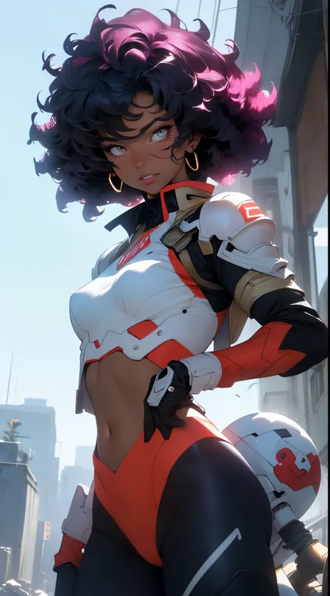 girl spacepunk,(((1girl))),((cute and beautiful afro haired girl)),((((black race)))),

(large breasts:1.4),saggy breasts,((((black afro hair:1.35,((afro hair:1.35)),afrohair,afro:1.35,dark hair,black hair,)))),medium hair,((heterochromia:1.5, (yellow_eye ...