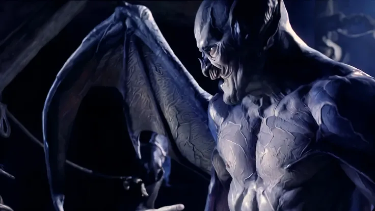 a close up of a man with a bat in his hands, photo of demon gollum, one a demon-like creature, one a demon - like creature, male djinn man demon hybrid, guyver, guyver style, in batman : arkham knight, screenshot from morbius (2022), male vampire of clan b...