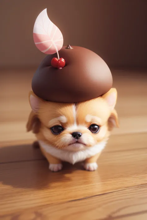 Pudding-ish, Chibi, High Definition, 4K resolution, creature、cute little、French Dog、3ｄ、4ｄ