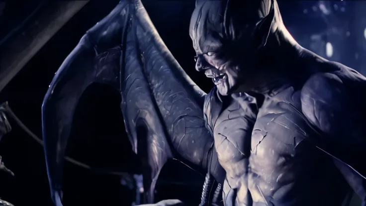 a close up of a man with a bat in his hands, photo of demon gollum, one a demon-like creature, one a demon - like creature, male djinn man demon hybrid, guyver, guyver style, in batman : arkham knight, male vampire of clan banu haqim, screenshot from morbi...