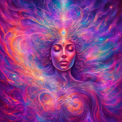 Plunge into the ether that flows with the eternal soul through the vibrations of love, Everything is connected, Flowing energy, spiritual, divine, Dreams, cosmic, concept-art, Blowing the Mind, Female beauty, god, Pineal gland, dreamlikeart