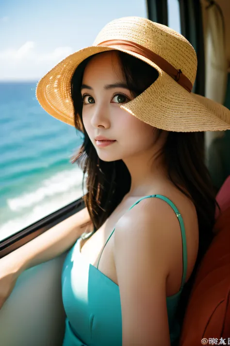 32 years oldSingle、Short height、Cute face with big eyes、A dark-haired、a straw fedora hat、Fat、huge tit、Big ass、Glamour with plump limp chimuchi、Big eyes and cute、light mint green dress、From the window of the straw hat train, I rest my chin on my chin and lo...