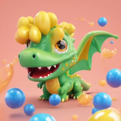 Bubble Mart super cute yellow dragon, eyes with brightness, , clay, role model, A blind box toy, Delicate gloss,clean backdrop, Good gloss, a 3D render,Best quality at best