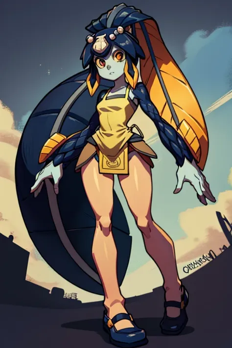 personaje minette de skullgirl, con su ropa de caracteristica , full body size, cuerpo completo y zapatos