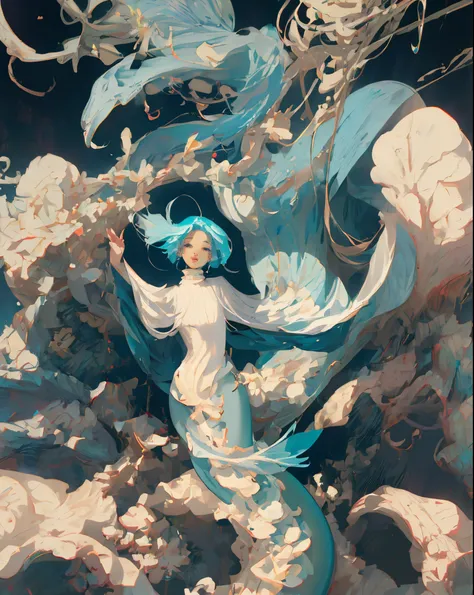 Light blue mermaid anime style