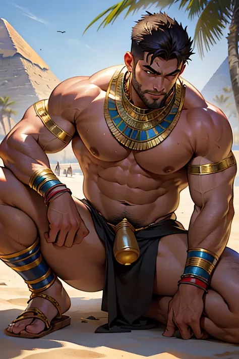 (超A high resolution:1.2),1 man, Middle-aged man, Solo, (Ultra-detailed eyes:1.2),(hyperdetailed face:1.2)、Sunburned skin, muscular, Hairy body, Muscle Man, tall, hunk, big biceps, Abs, Big thighs, broad shoulder, Open chest, (exotic handsome:1.2),facial ha...