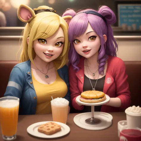 Bonnie and chica hanging out together at a diner five nights at Freddy’s