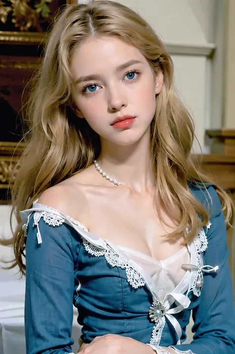 His face has&#39;changed，Clothes are rewritten，Clothes are not revealing，Shoulder length skirt，((tmasterpiece)),high high quality,ultra - detailed,combed blonde hair+a white long skirt:1.2,sweet and delicate girl,bjd,lolita  ，exquisite facial features,perf...