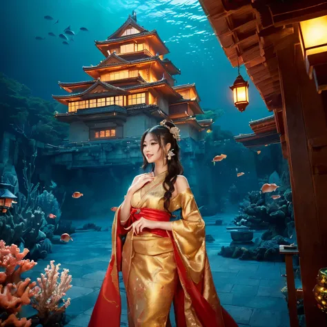 ((top-quality、masutepiece、8K、Top image quality、Highly complex and detailed depictions、super-fine、1 photo、The main character is the castle in the background.))、((One Princess、Please take a photo of the princess&#39;s upper body、luxurious courtesan costume、L...