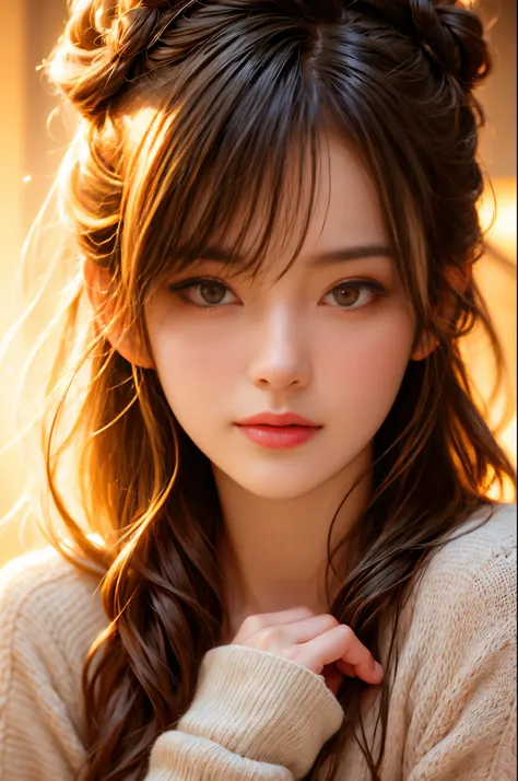 (Best quality at best,4K,A high resolution,tmasterpiece:1.2),ultra - detailed,(actual,realisticlying,Photorealistic:1.37),美丽细致的眼睛,beautiful detailed lips,Extremely detailed eyes and face,Long eyelashes,Girl in sweater,white backgrounid,vivd colour,Focus sh...