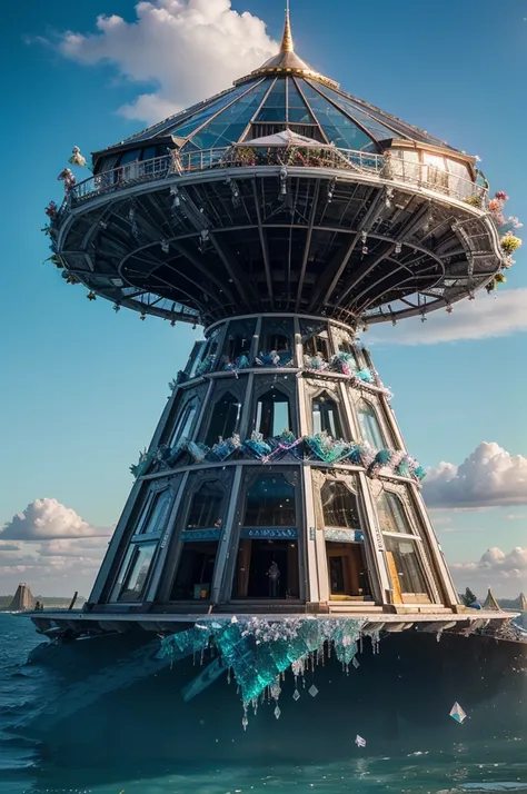 Crystalline Observatory on the Floating Islands:

    Location: Atop floating islands in the sky, each supported by magical crystals.
    Size: A network of smaller crystalline towers connected by floating bridges.
    Colors: Translucent crystal walls wit...