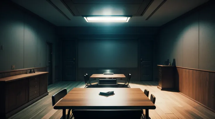 in a room, fantasy style, during the night time, dark atmosphere, interrogation room