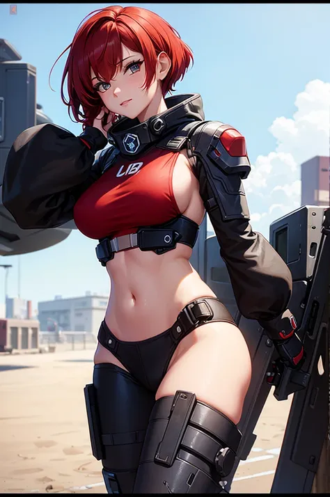 urbie, mech, short red hair, sideboob