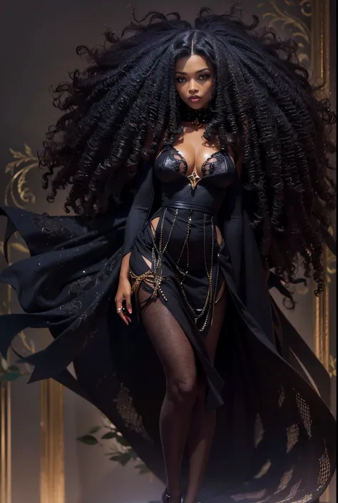 a black woman, light skin, in a black, velvet dress, posing for a picture, draped in velvety black, black dress, draped in black, light hues, gold glow, black aura, wearing a dress of velvety black, glowing black aura, gorgeous woman, black clothes, black ...