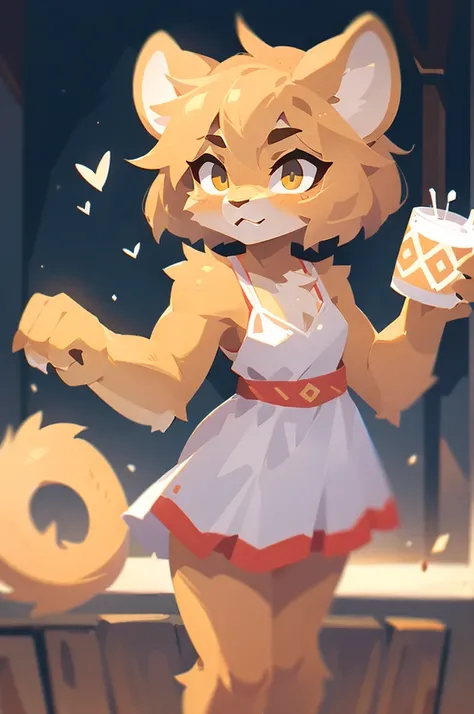 High quality, 4k, 8k, furry, anthro, teenage, girl, lioness, flat chest, acup, ancient greek clothing, slender