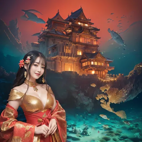 ((top-quality、masutepiece、8K、Top image quality、Highly complex and detailed depictions、super-fine、1 photo、The main character is a person、the castle is in the background.))、((One Princess、Photograph the princess from the waist up、photo of her from the waist ...