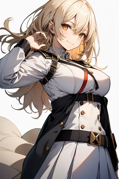 1 girl in, full body, white one-piece military uniform, (masutepiece:1.2, best quality), (finely detailed beautiful eye: 1.2), (...