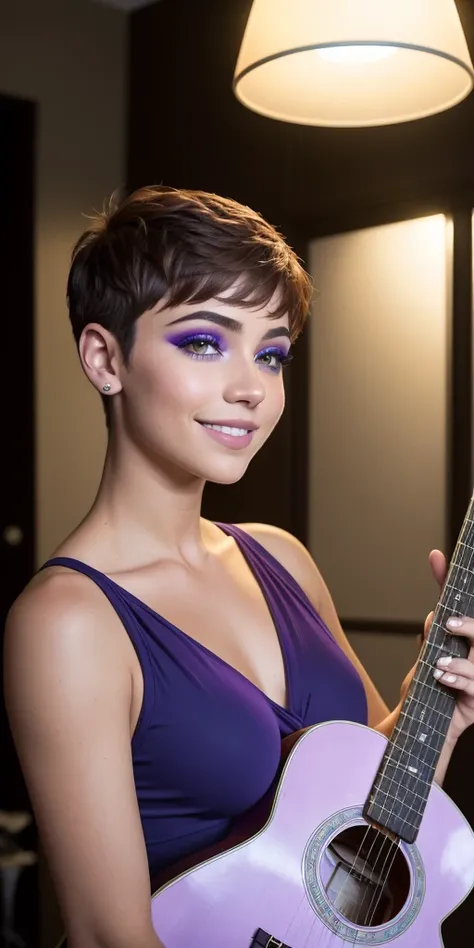 Photo of a 16-year-old European girl, .RAW, beautiful woman,pecas en mejillas ,hermosos  ojos azules(Light brown hair pixie haircut),corte de cabello pixie ((retrato)), ((Cara detallada:1.2)), ((Detailed facial features)), (Piel finamente detallada), ropa ...