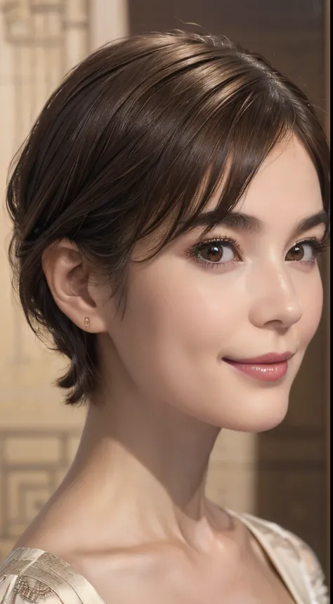 108
(a 20 yo woman,is standing), (A hyper-realistic), (high-level image quality), ((beautiful hairstyle 46)), ((short-hair)), (Gentle smile), (Keep your mouth shut), (trompe loeil,escher), ((trickart:1.46)), (lipsticks), (breasted:1.2)