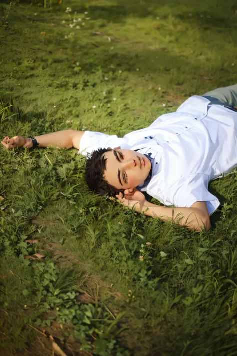 1Boy lying on the grass