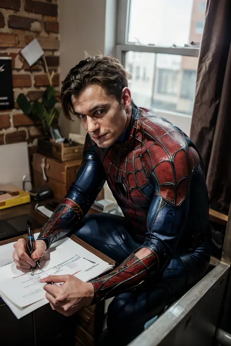 Spiderman doing taxes