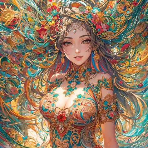 (masutepiece, of the highest quality, Best Quality, Official art, Beautiful and aesthetic:1.2), (1girl in:1.3), Extremely detailed,(Fractal Art:1.2),Colorful,highest details,(Zentangle:1.2), (Dynamic Pose), (Abstract background:1.5), (Congressional Dresses...