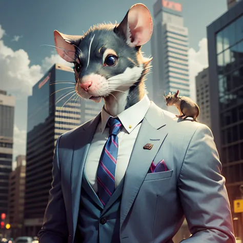 man in jacket and tie with rat head --auto --s2