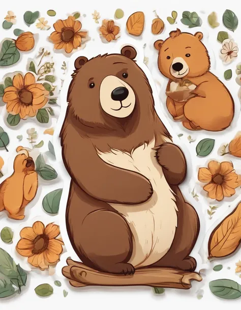 a sticker, Cute Bear, White background, Sharp edges, Illustration