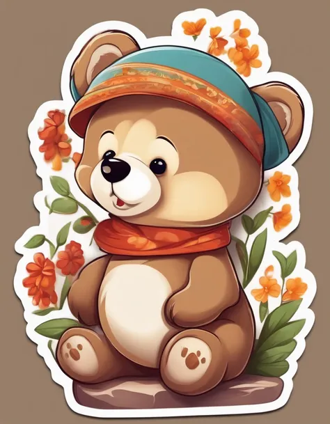 a sticker, Cute Bear, White background, Sharp edges, Illustration