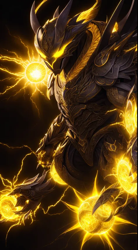 "Create something highly detailed, Best Quality, A high-resolution masterpiece depicting a non-humanoid Umbral Elemental that emits yellow energy...." Perfect Shadow, High-quality shading, Photorealistic,