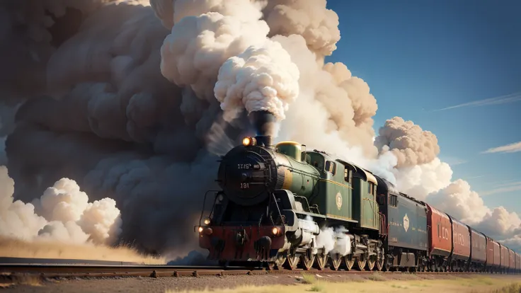 Freight train pulled by a steam locomotive