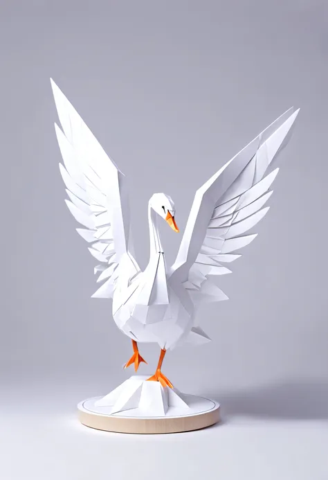 white matte plastic material，origami style swan router，wings serve as antennas，wings have movable joints，with a pure white backg...