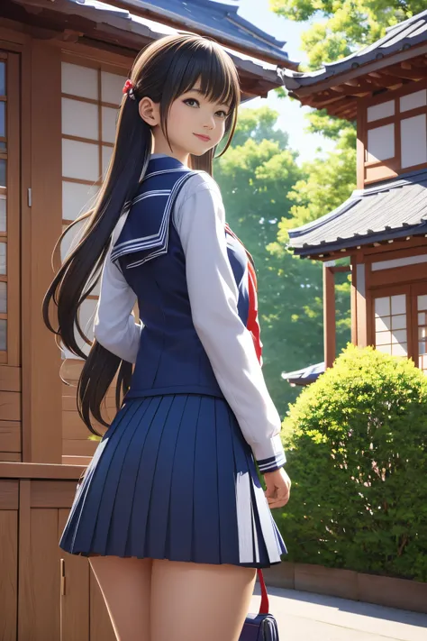 arafed asian woman in a sailor outfit on a train, japanese girl school uniform, japanese school uniform, wearing japanese school uniform, girl wearing uniform, seifuku, sailor uniform, wearing school uniform, cute schoolgirl, loose coat collar sailor unifo...