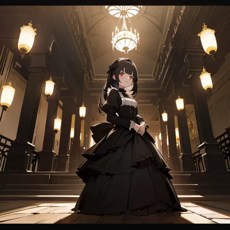 anime style panoramic image, noite, vemos a lua cheia pela janela aberta, Gothic vampire woman, cabelo preto curto, bite marks on the neck, colonial porch door of gothic mansion, mal iluminado, lu Z de velas, in the legend of the mansion. Several coffins o...