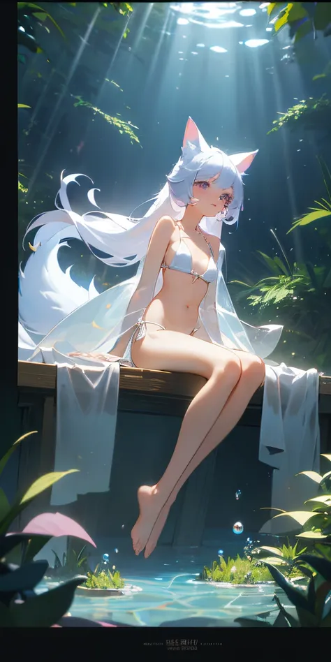 [(transparent background:1.5)::5],(((tmasterpiece))),(((Best quality at best))),(((The content is very detailed))),Lighting, 1 plump girl,Alone,mistic,vivd colour,Shiny, Underwater transparent sealed hemispherical glass dome, (White hair),(a purple eye), F...