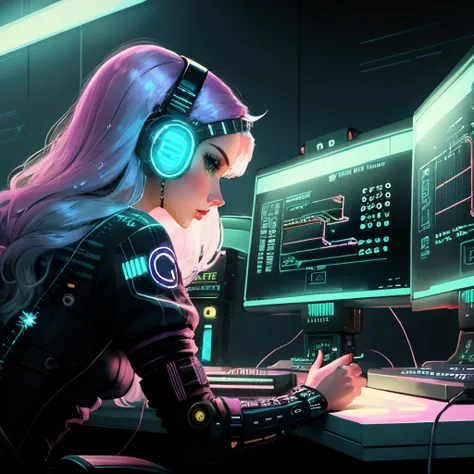 Precise illustrations　Beautuful Women　cyberpunked