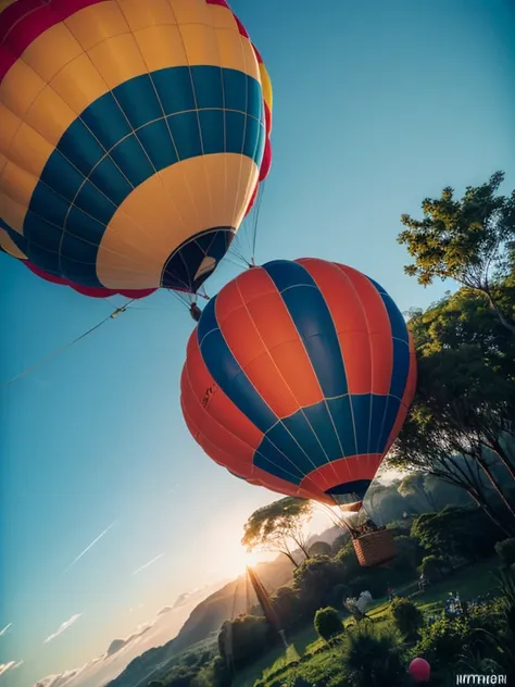 ((top-quality、in 8K、​masterpiece:1.3、Raw photo))、Super high quality photos, Hot air balloon flying high above the vast jungle, Under the balloon is a vast tropical jungle, (Photorealistic: 1.4), (hyper realisitic: 1.4), (Realistic: 1.3), (Smooth lighting: ...