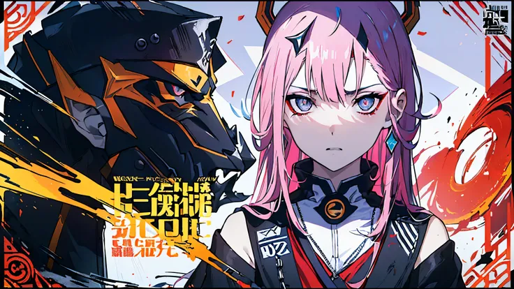 ((((dramatic)))、(((gritty)))、(((vehement))), zero two, movie poster featuring a young woman as the main character。she stands con...