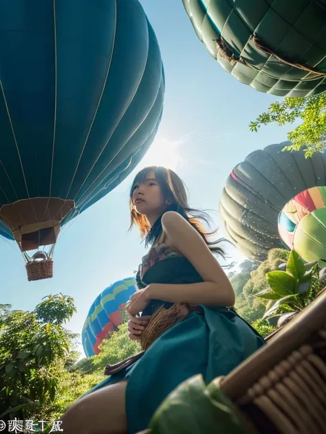 ((top-quality、in 8K、​masterpiece:1.3、Raw photo))、Super high quality photos, Hot air balloon flying high above the vast jungle, Under the balloon is a vast tropical jungle, (Photorealistic: 1.4), (hyper realisitic: 1.4), (Realistic: 1.3), (Smooth lighting: ...