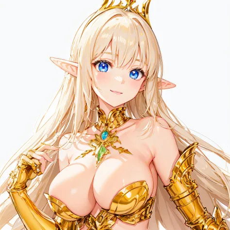 ​masterpiece、top-quality、ighly detailed、hight resolution、１６ｋ、fullnude、teats、Boob proportions、golden armour、Very thin skirt、Black pants、Full body like、Very white skin、Beautiful fingers、Anime girl with very big breasts posing naked、Perfect Style、elvish、no-br...