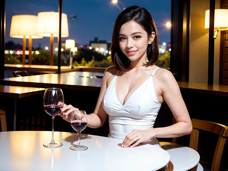 (64K, UHD, top quality, masterpiece: 1.2), (realistic, photorealistic: 1.37), super detailed, pretty woman 1 person, (slim face), (slim body), (brown hair), (short cut), cheeks slightly blushing, (35 years old), 38 years old, solo, beautiful detailed urban...