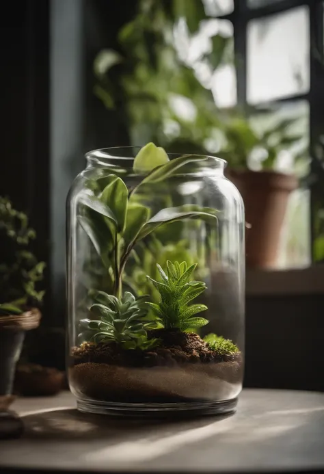 plant in a glass container、beautiful plants、minimal plants、lively plants、In glass、beautiful glass container