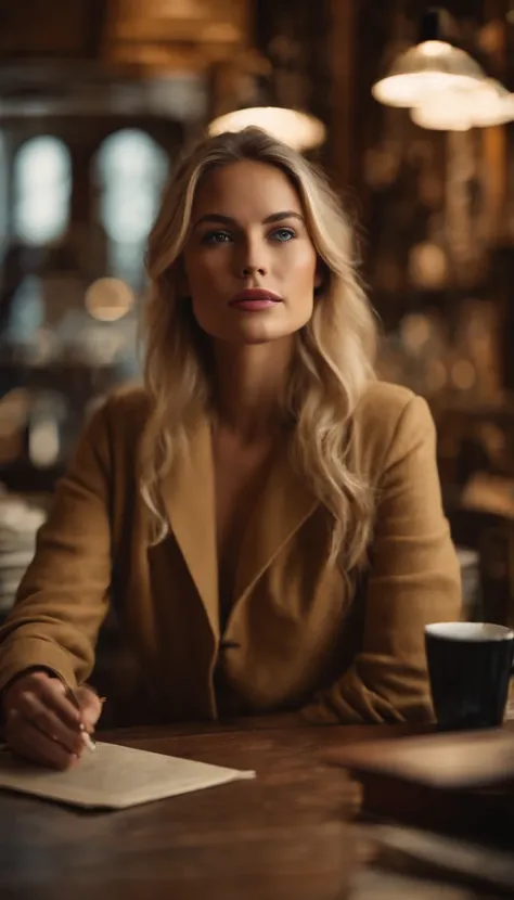 A gorgeous blonde  in a Bookstore Cafe Chill