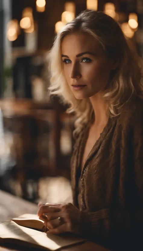 A gorgeous blonde  in a Bookstore Cafe Chill