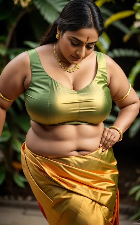 foto raw, photorealistic, photography, full body shot, master shot, goddess like beauty, perfect thick chubby mallu desi aunty b...